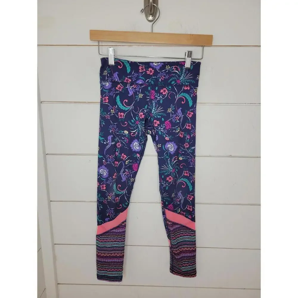 Old Navy Go Dry medium (8) navy with pink & purple floral leggings